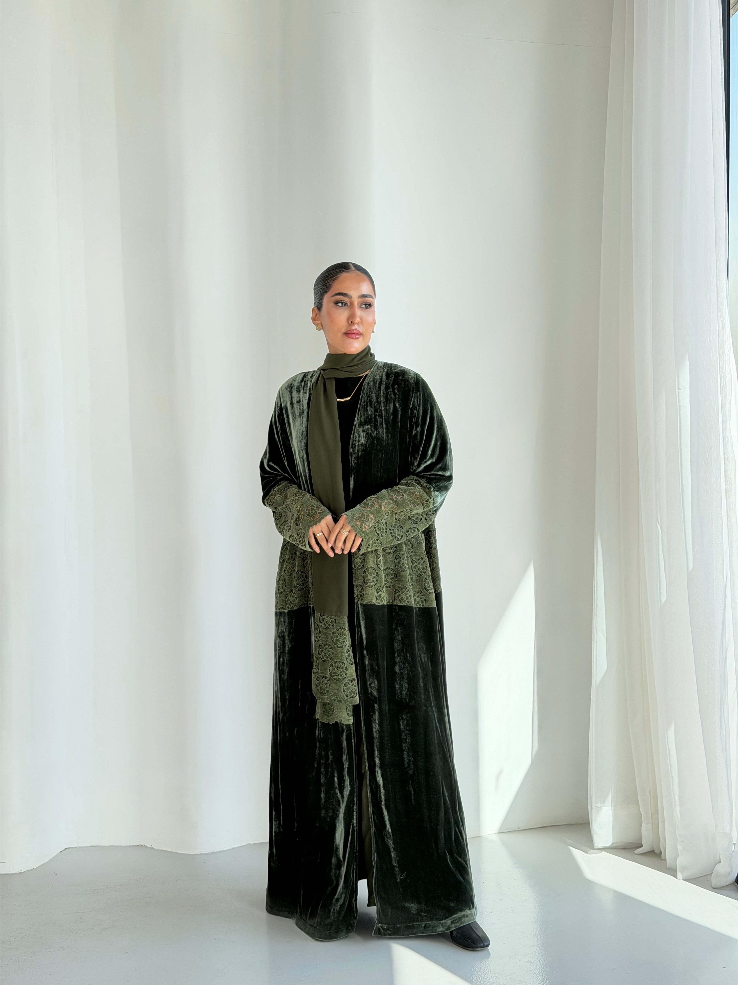 Green Flowers Loom Abaya