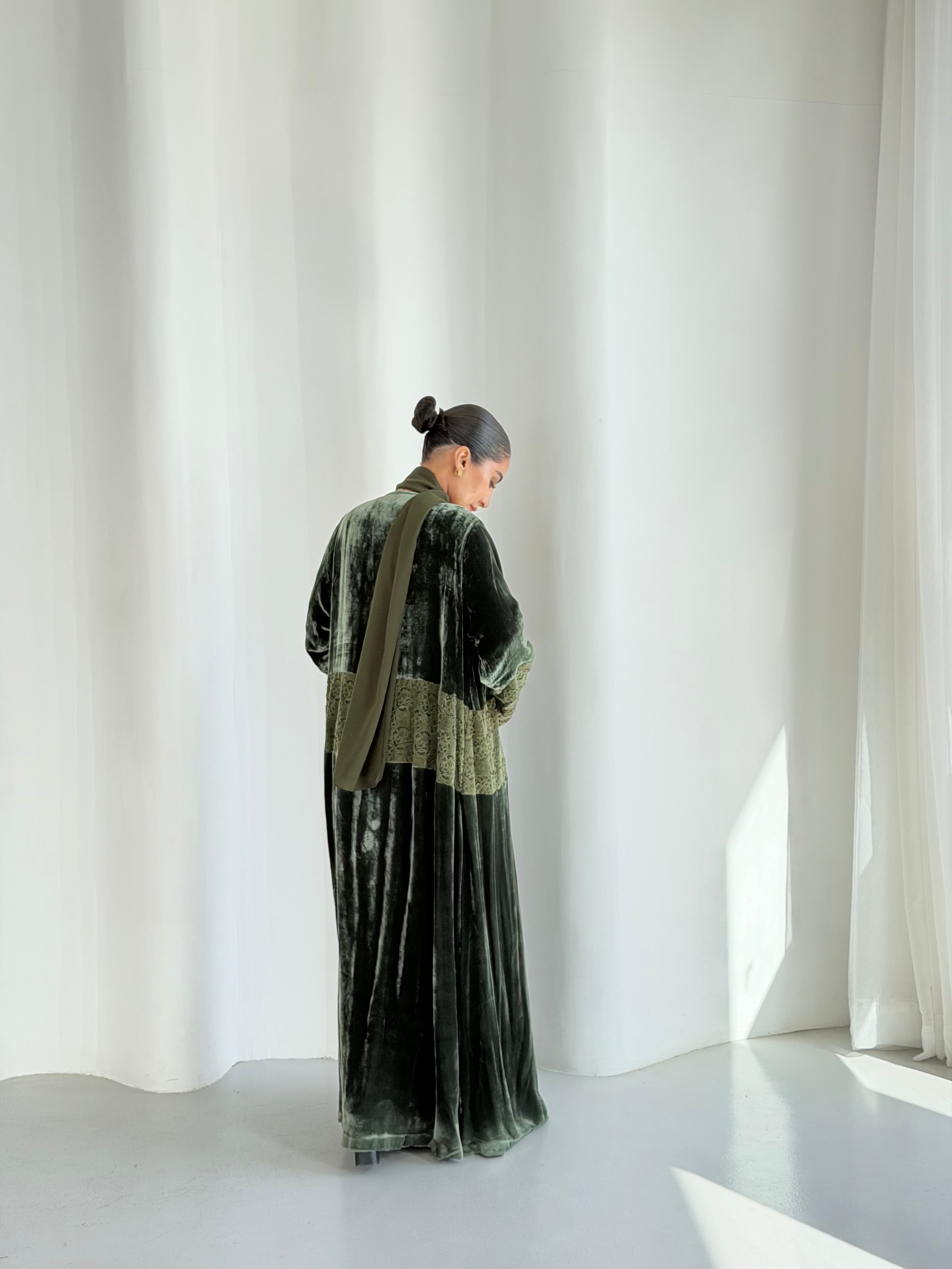 Green Flowers Loom Abaya